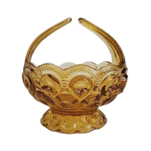 L.E. Smith Moon and Stars Split Handle Basket Amber Vintage - Picture 1 of 8